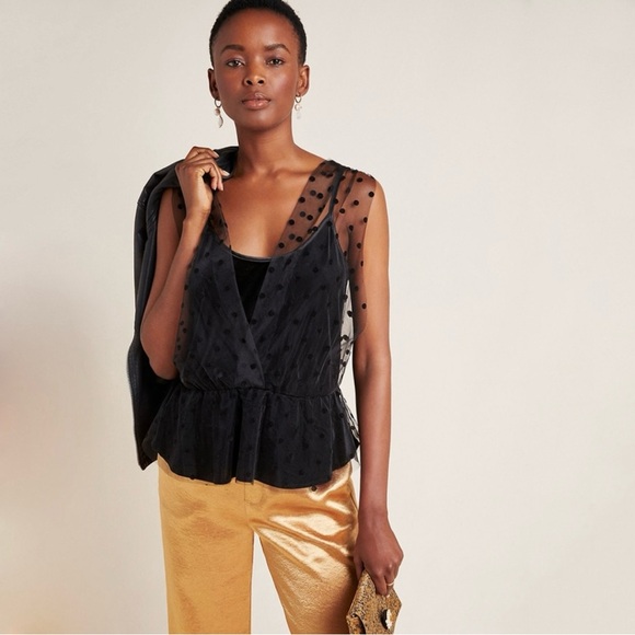 Eva Franco Anthropologie Sheer Dotted Velvet Top NWT Size Medium - Picture 2 of 6